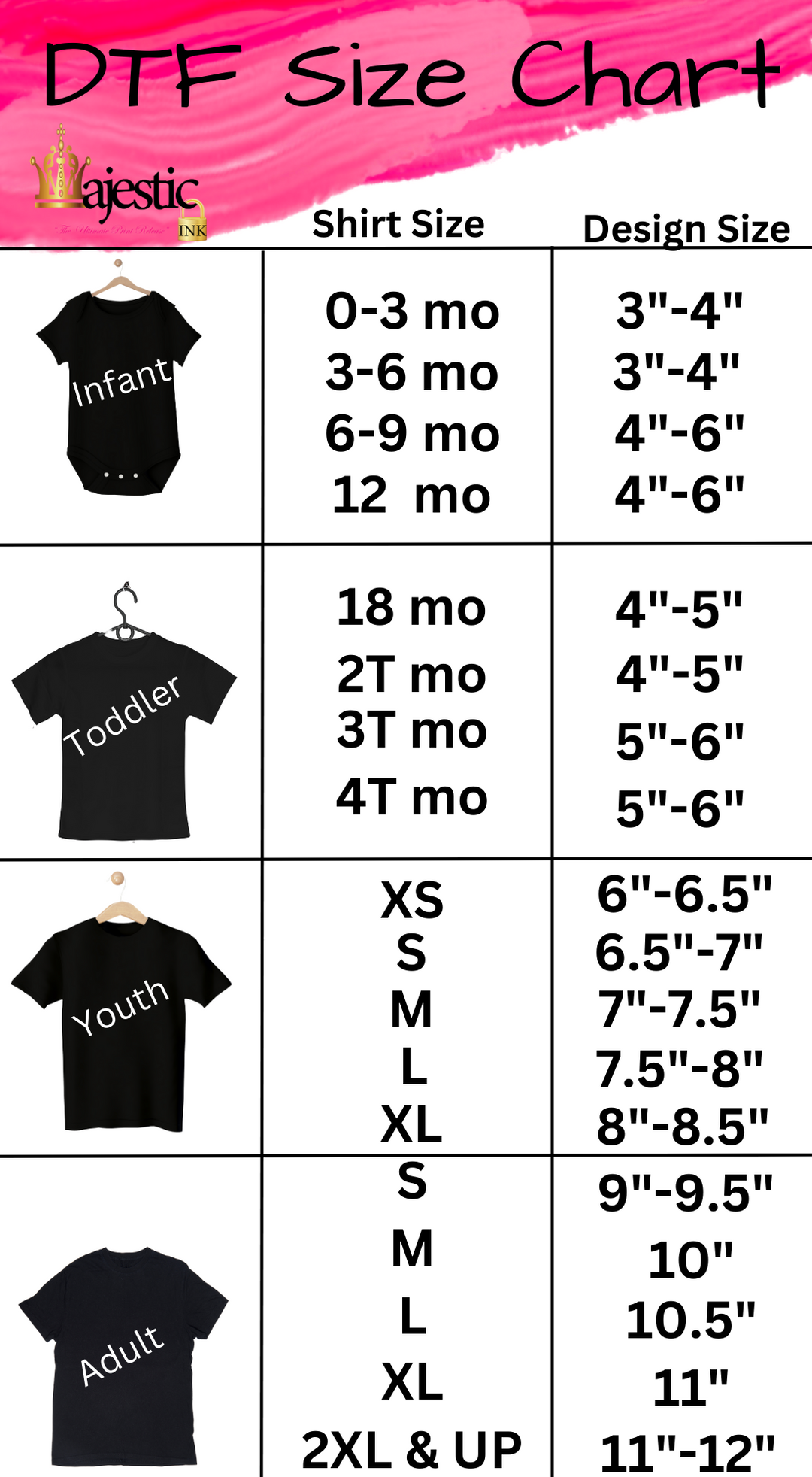 DTF SIZE CHART Majestic INK™